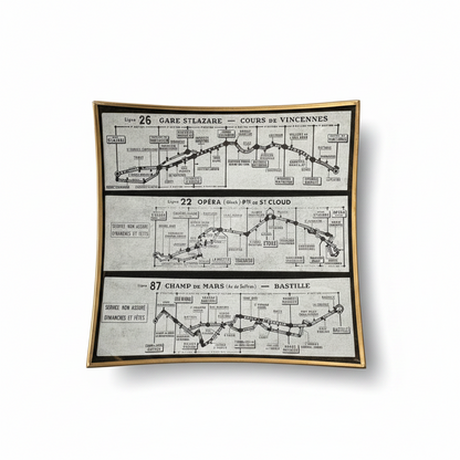 Shelfie Ø10 cm PerInciso realizzato con un frammento originale della mappa delle linee degli autobus di Parigi del 1971.

