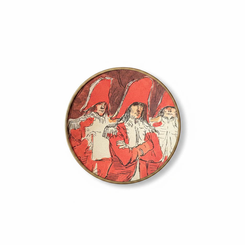 Shelfie Ø8 cm PerInciso realizzato con un ritaglio originale della collana Scala d'Oro del 1960 raffigurante ufficiali napoleonici, custodito sotto vet